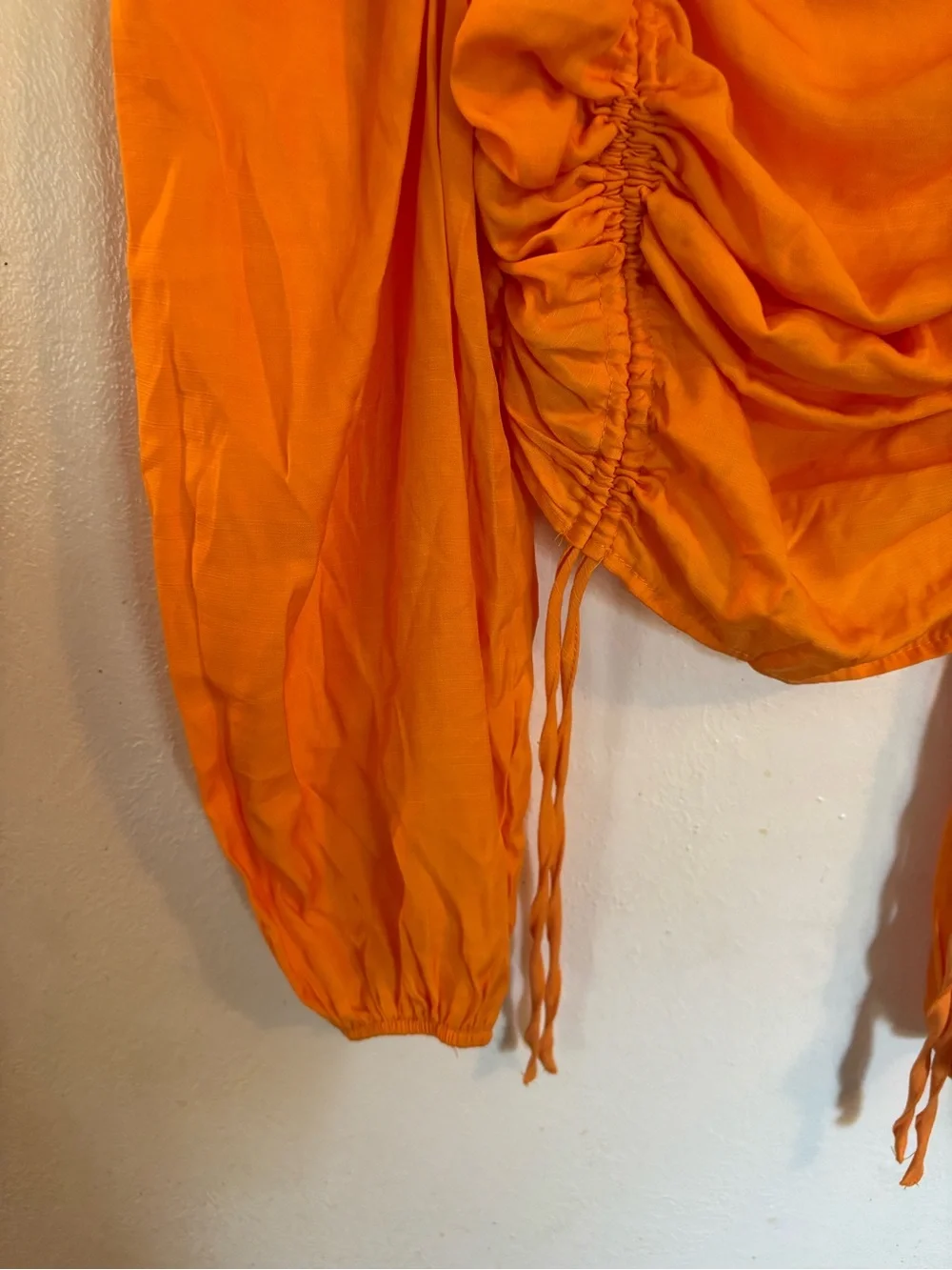 Urban Bliss Bright Orange Ruched Long-Sleeve Crop Blouse